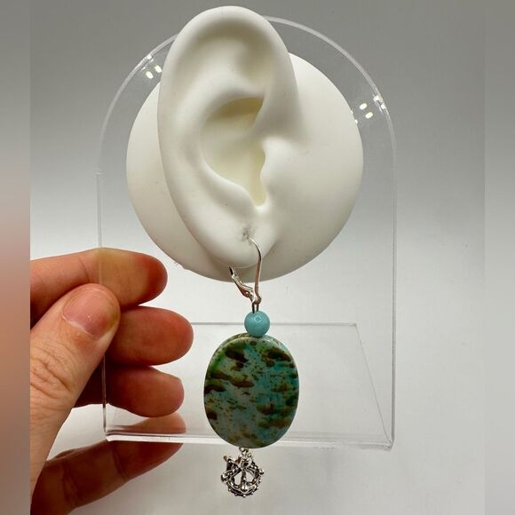 SALE! 3” dangle earrings with painted acrylic beads, stone, and crown charms! - Picture 11 of 13